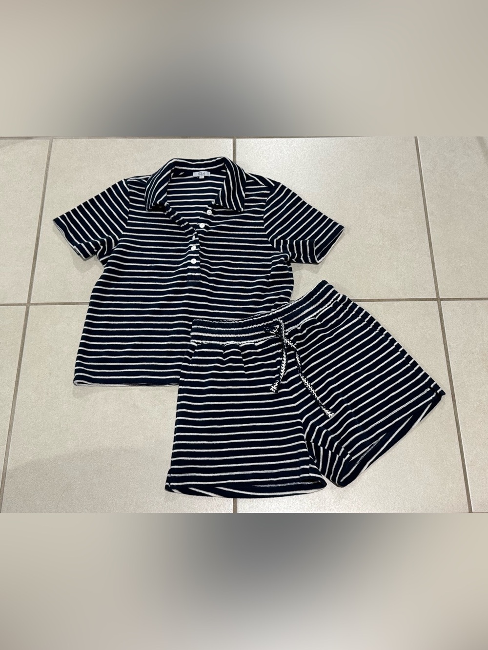 Rails Naveli 100% Cotton Terry cloth Navy and White Striped SET polo & shorts